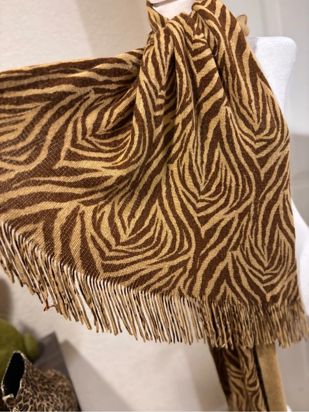 Brown Zebra-Print Fringe Scarf - Women's Animal Print Wrap